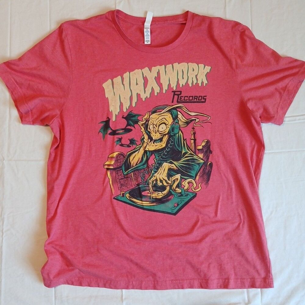 Mens Waxwork Records Skeleton DJ Shirt Size XXL 2XL Horror